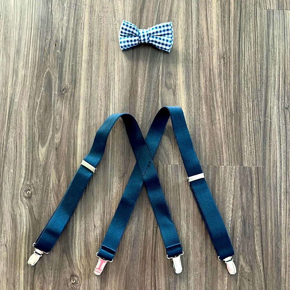 Toddler boys suspenders and bow tie